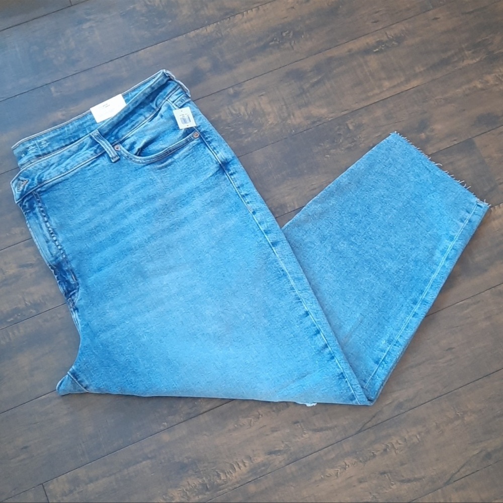 High Waisted OG Ripped Straight Leg Cut-Off Ankle Jeans Plus Size 28 4X